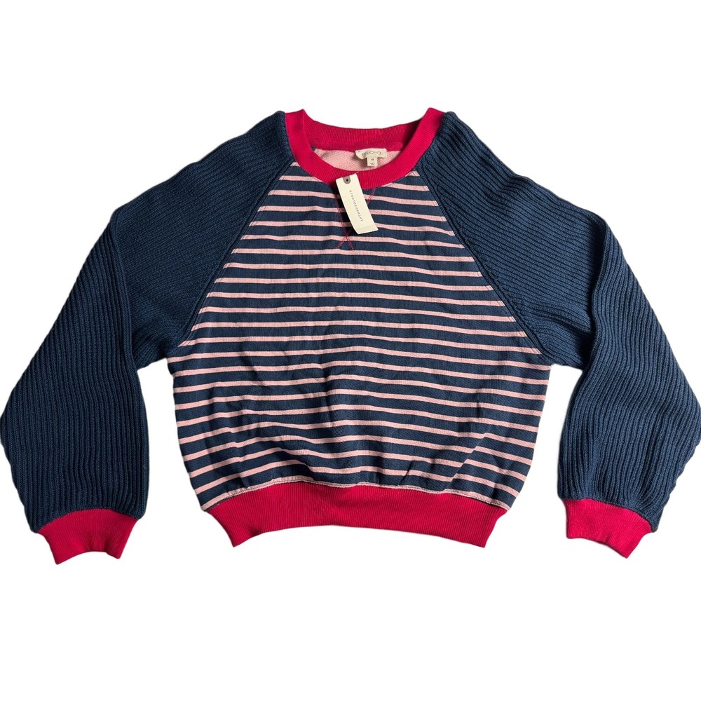 Pilcro Anthropologie Striped Sweatshirt Womens XS Blue Pink Knit Sleeve Pullover